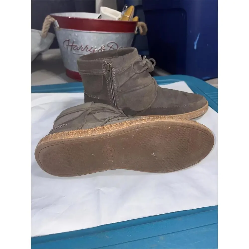 *Ugg Women's Reid‎ Moccasin Lace Up Suede Leather Booties Size 8 Olive Green